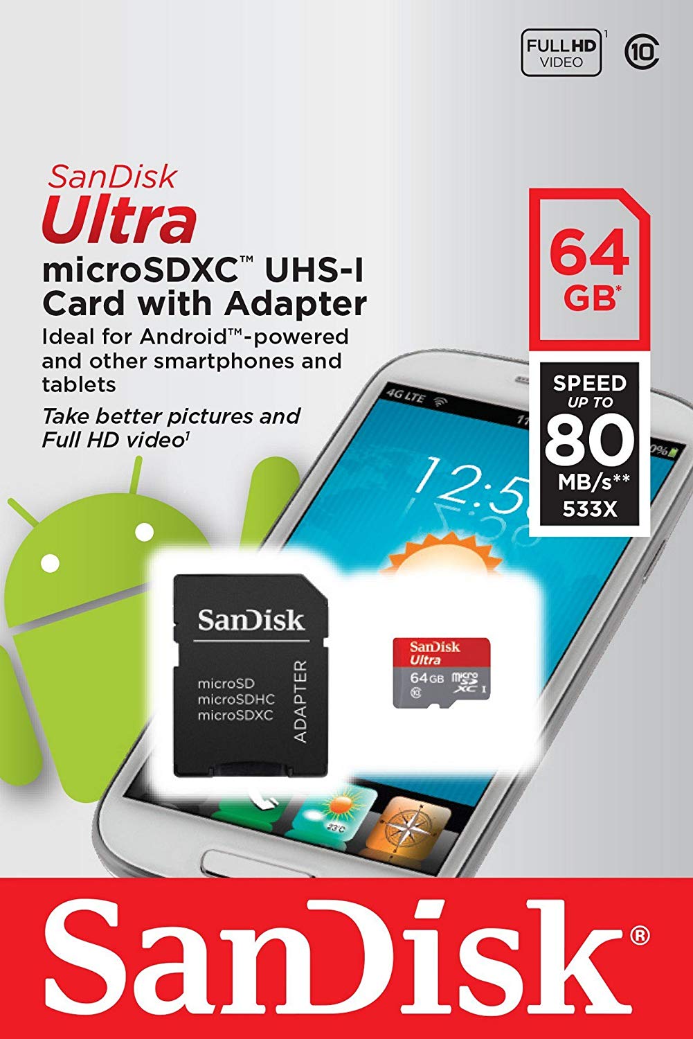 SanDisk Scheda di Memoria Ultra Android MicroSDXC da 64 GB, con Adattatore SD