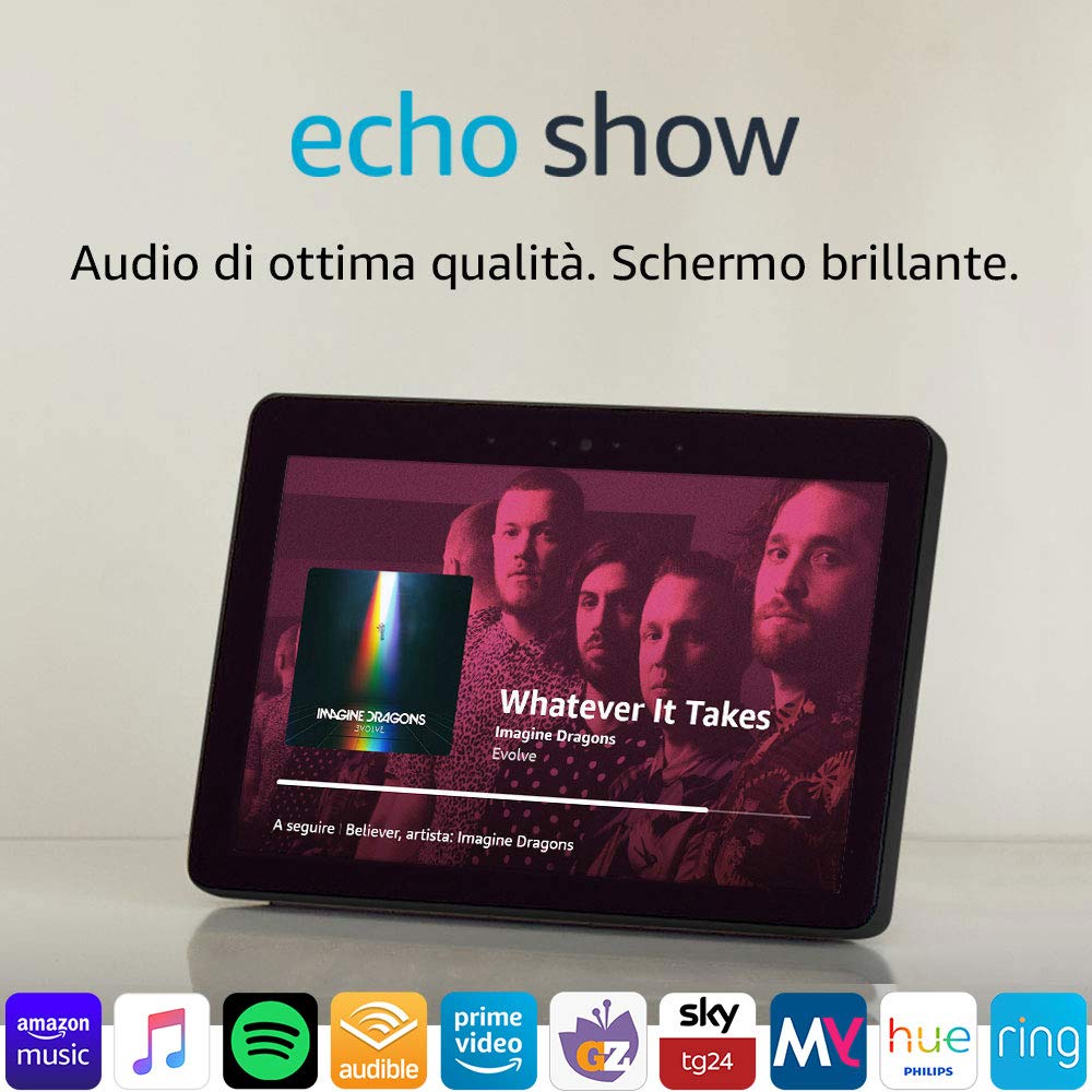 Echo Show (2ª generazione) – Audio di ottima qualità e brillante schermo HD da 10